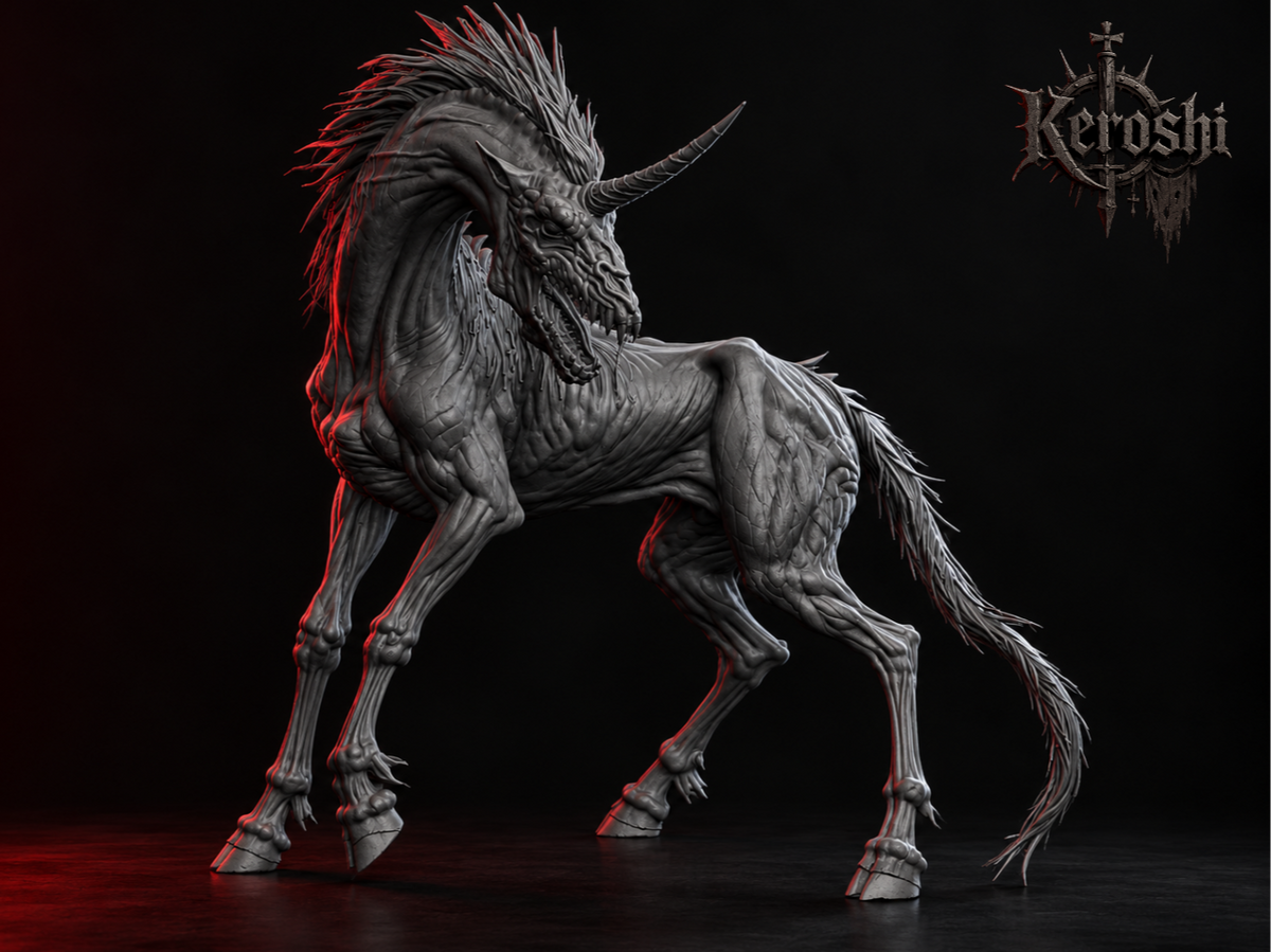 Corrupted unicorn miniature, 32mm, unpainted resin