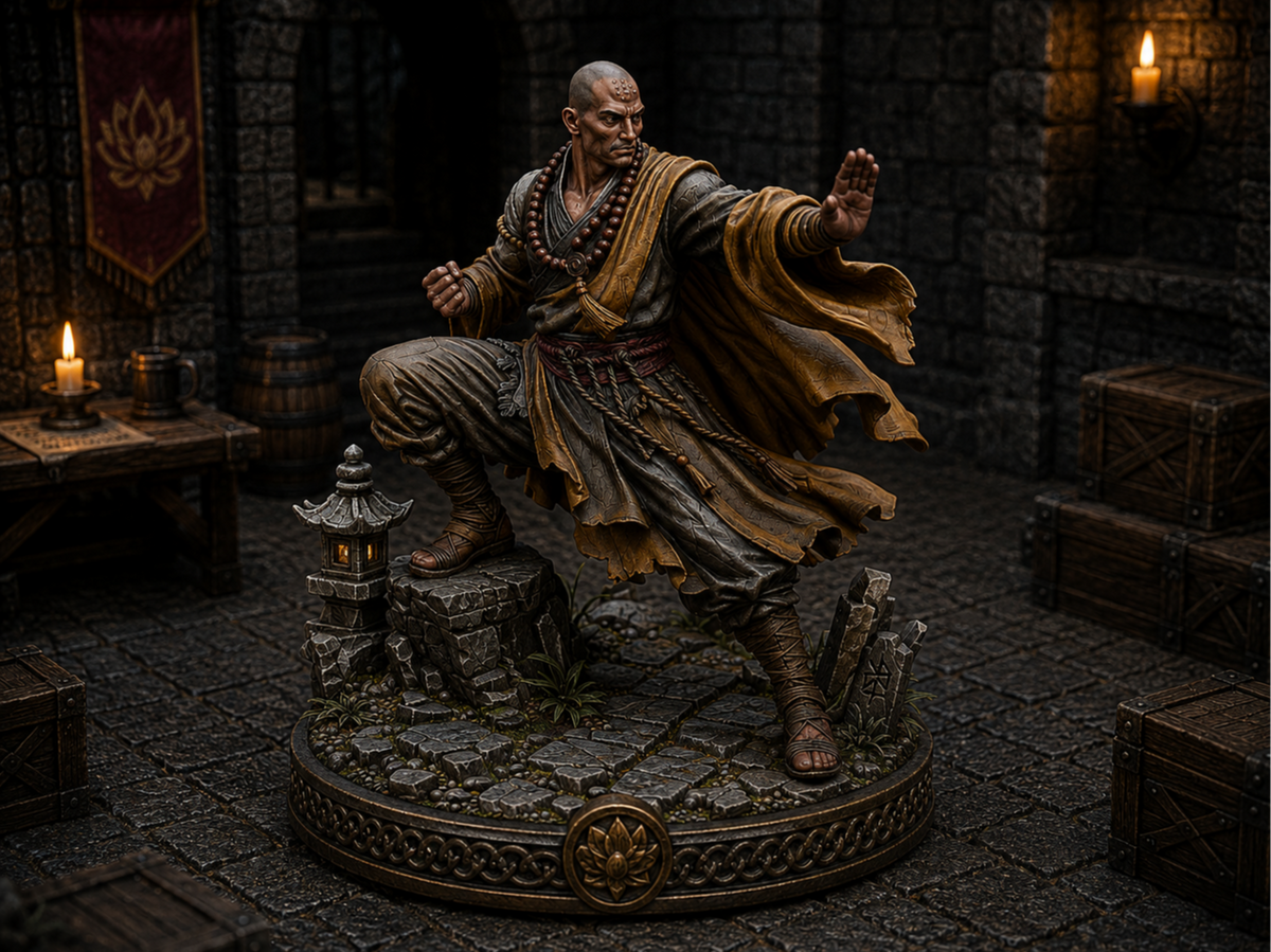 Monk fighter miniature, unpainted resin