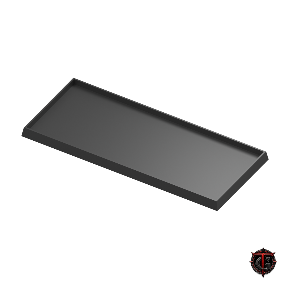 Black 25mm square-base movement tray in a 5x2 formation on white, with Terrain Genesis logo.