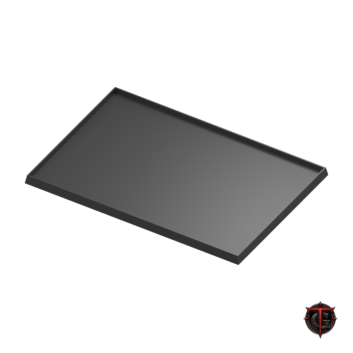 Black 25mm square-base movement tray in a 6x4 formation on white, with Terrain Genesis logo.