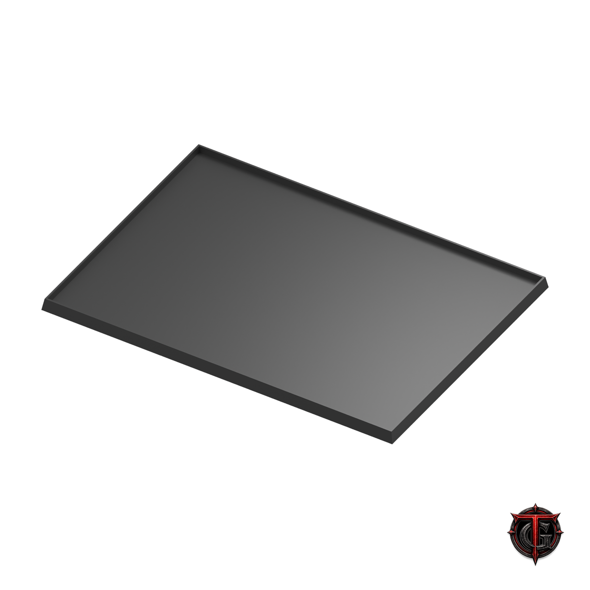 Black 25mm square-base movement tray in a 7x5 formation on white, with Terrain Genesis logo.