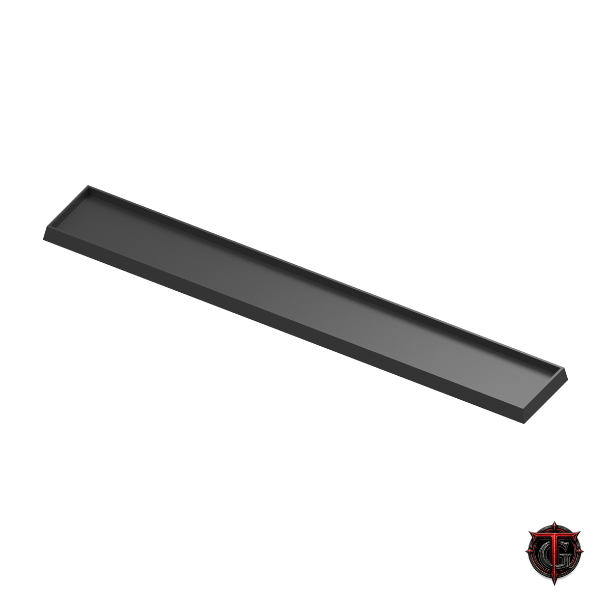 Black 25mm square-base movement tray in a 8x1 formation, 200x25mm nominal footprint.