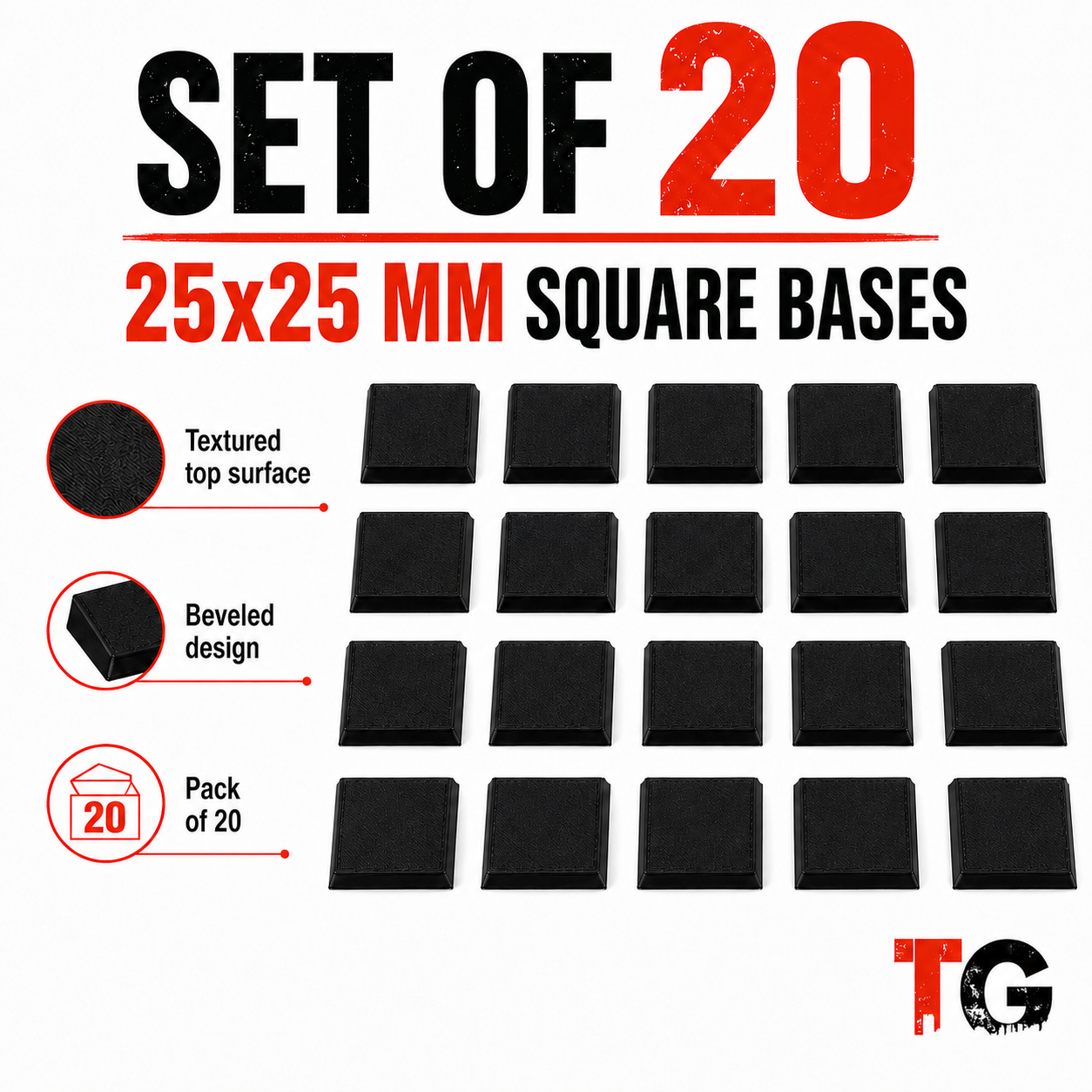 Set of twenty 25mm beveled square miniature bases