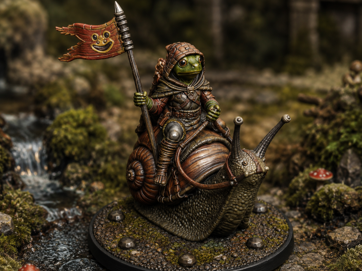 Frogman snail rider miniature, unpainted resin