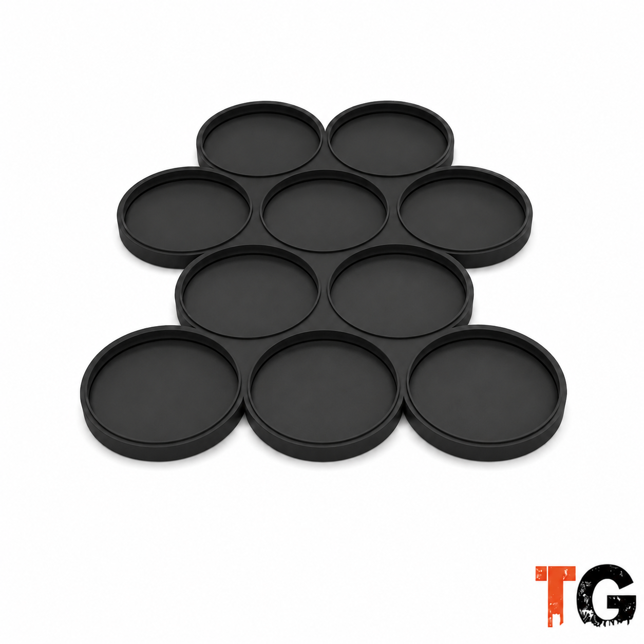 32mm movement tray with 10 slots for 32mm round bases in a 2x3x2x3 cloud formation, matte black