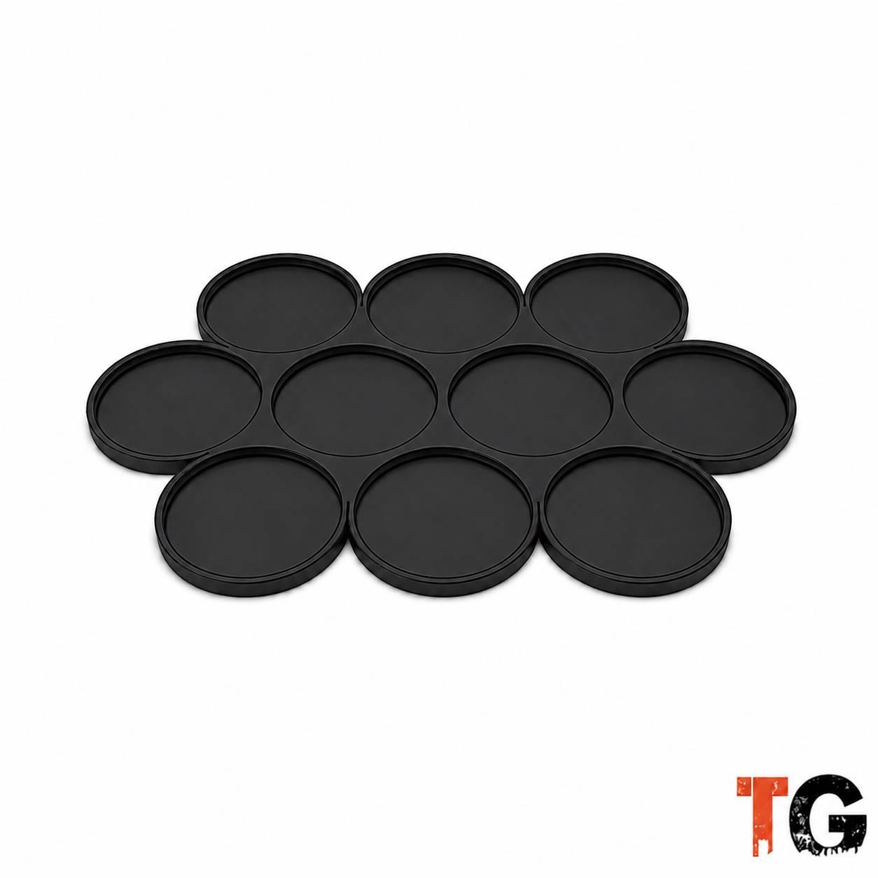 32mm movement tray with 10 slots for 32mm round bases in a 3x4x3 cloud formation, matte black