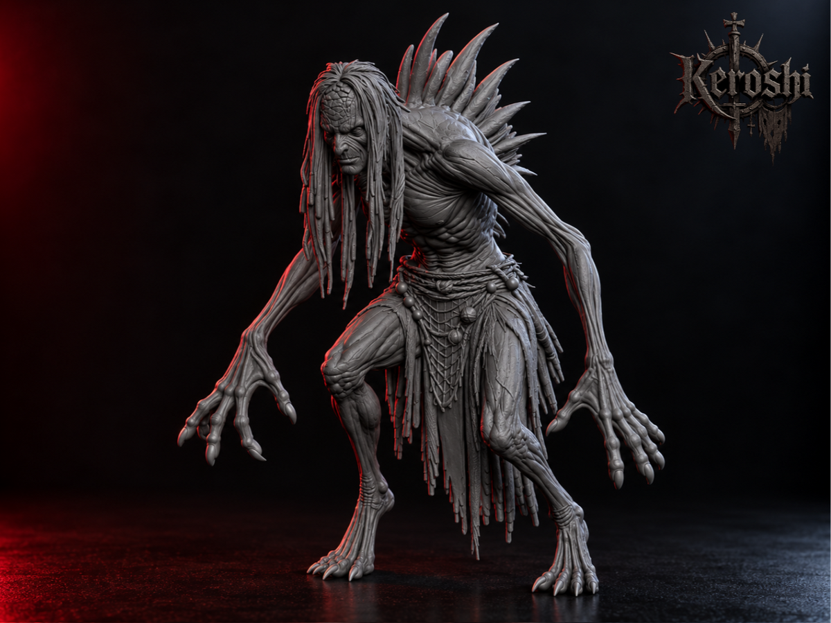 Swamp witch miniature, 32mm, unpainted resin