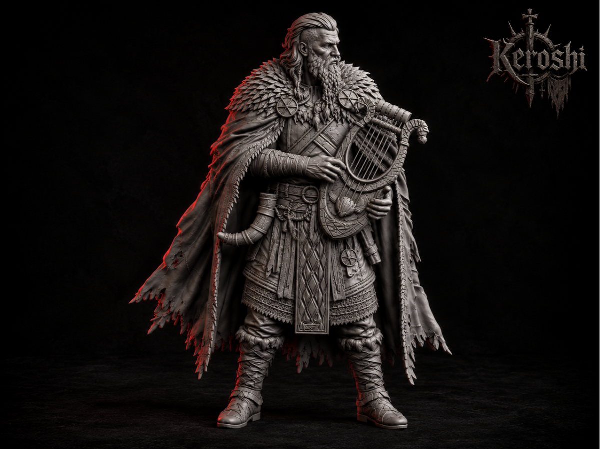 Viking harpist miniature, 32mm, unpainted resin
