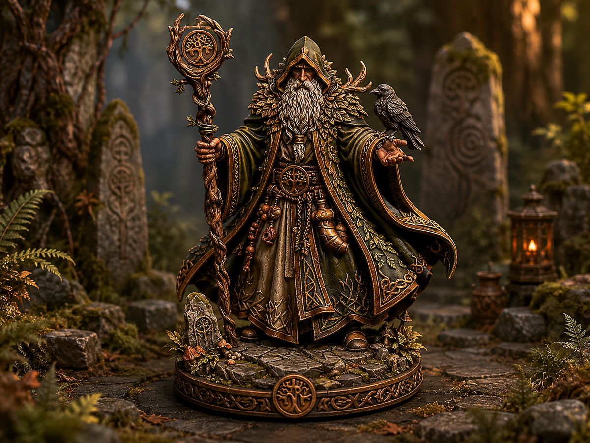 Druid with crow miniature, unpainted resin