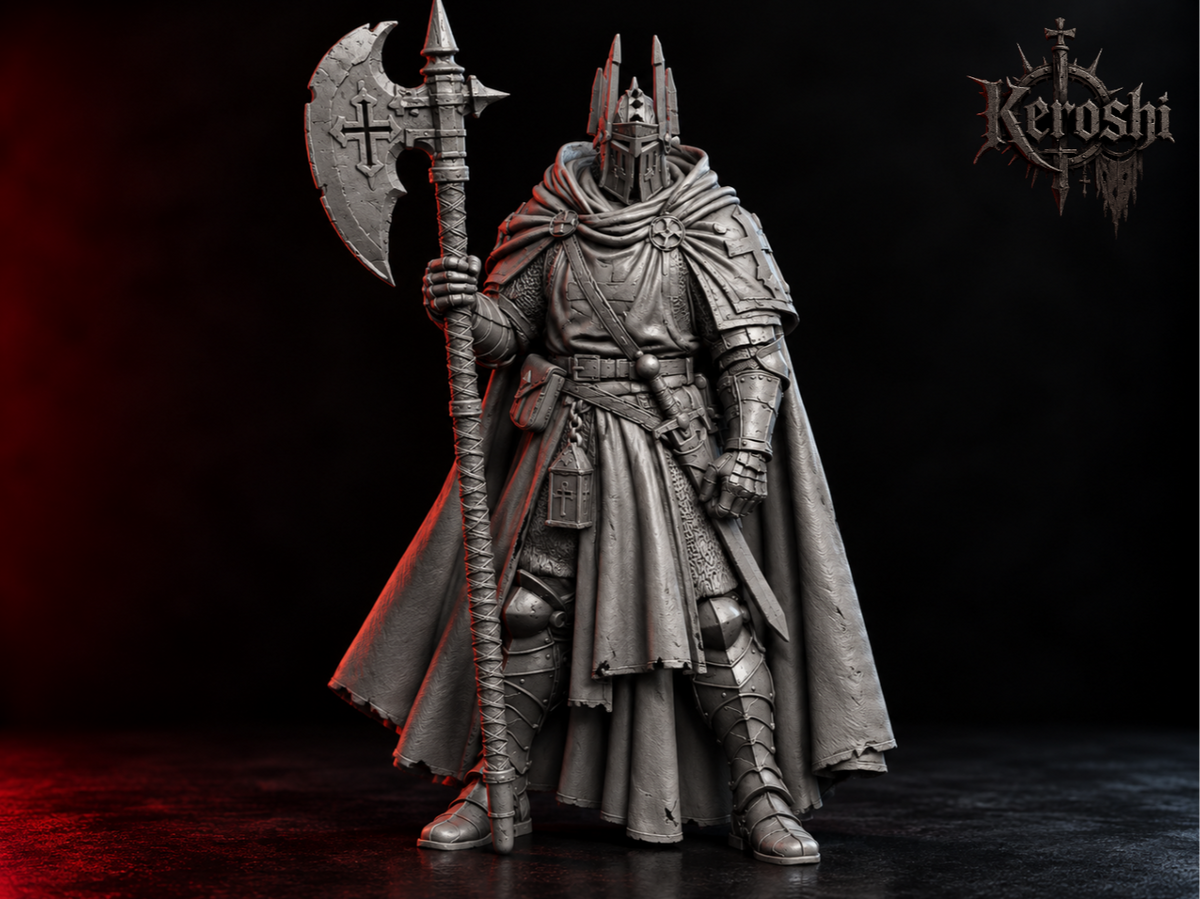 Black axeman miniature, 32mm, unpainted resin