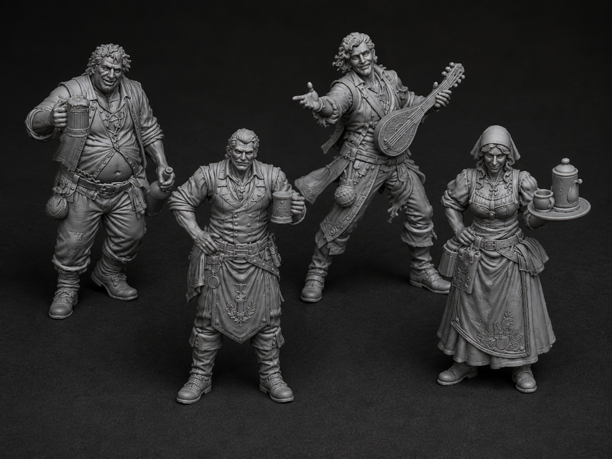 Medieval inn and tavern NPC pack, 32mm, unpainted resin