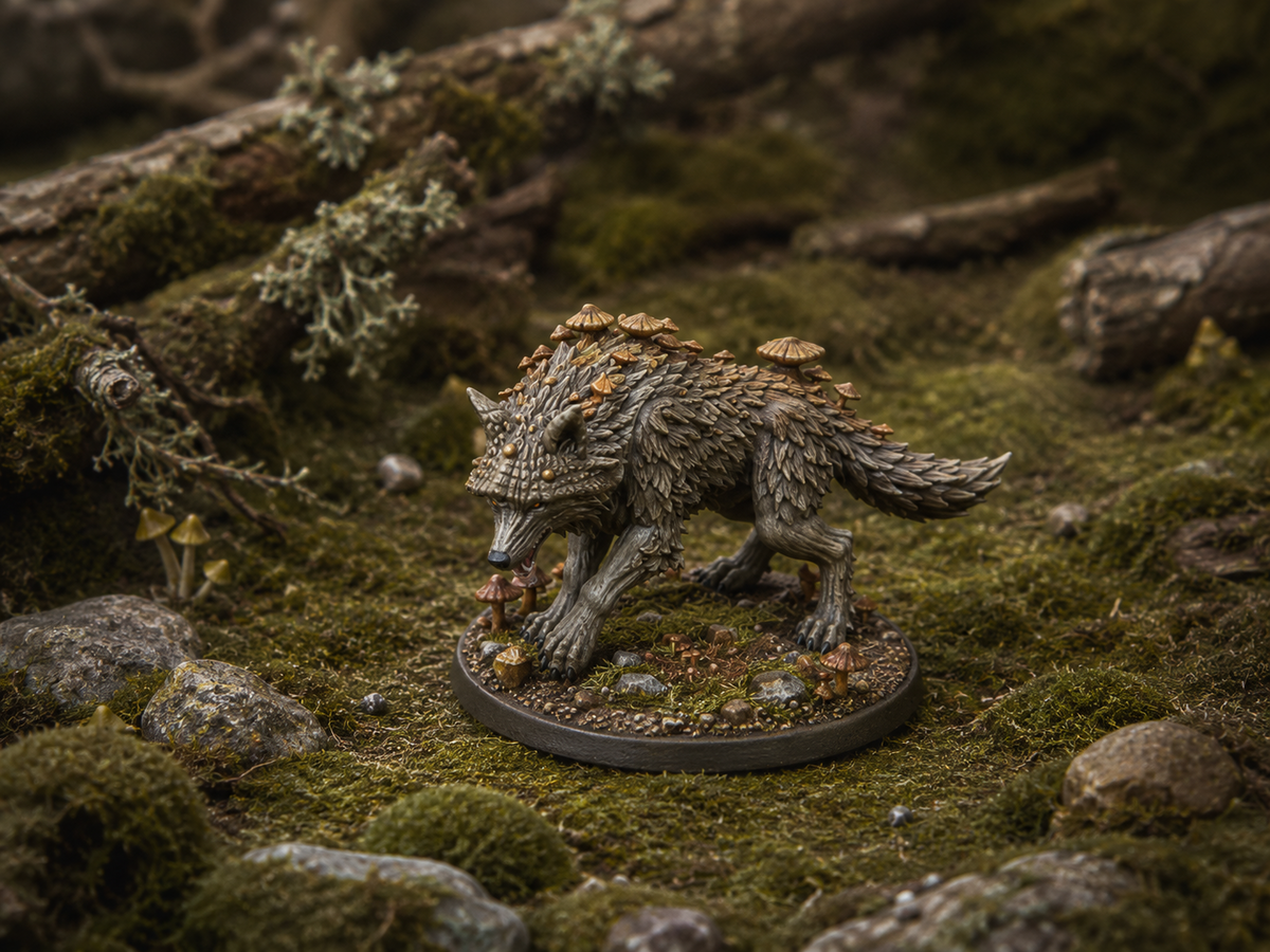 Forest mushroom wolf miniature, unpainted resin