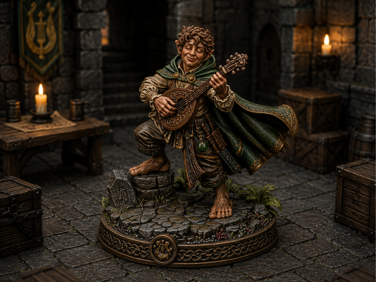 Halfling bard miniature, unpainted resin