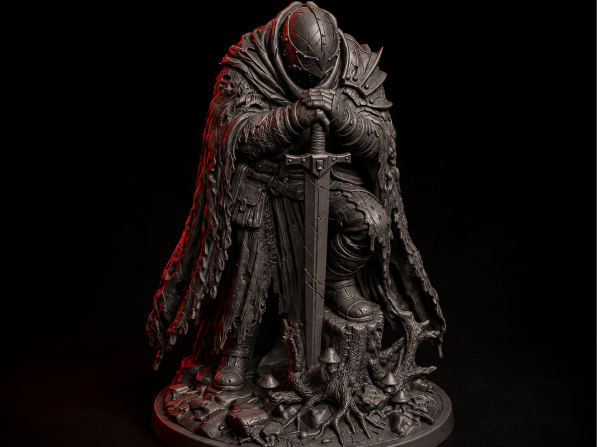 Resting knight miniature, 32mm, unpainted resin