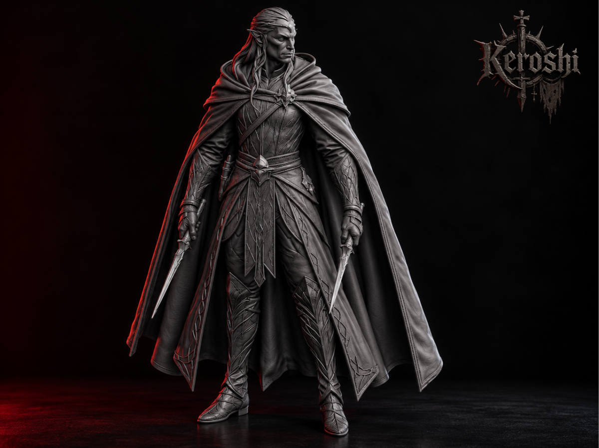 Elf rogue miniature, 32mm, unpainted resin