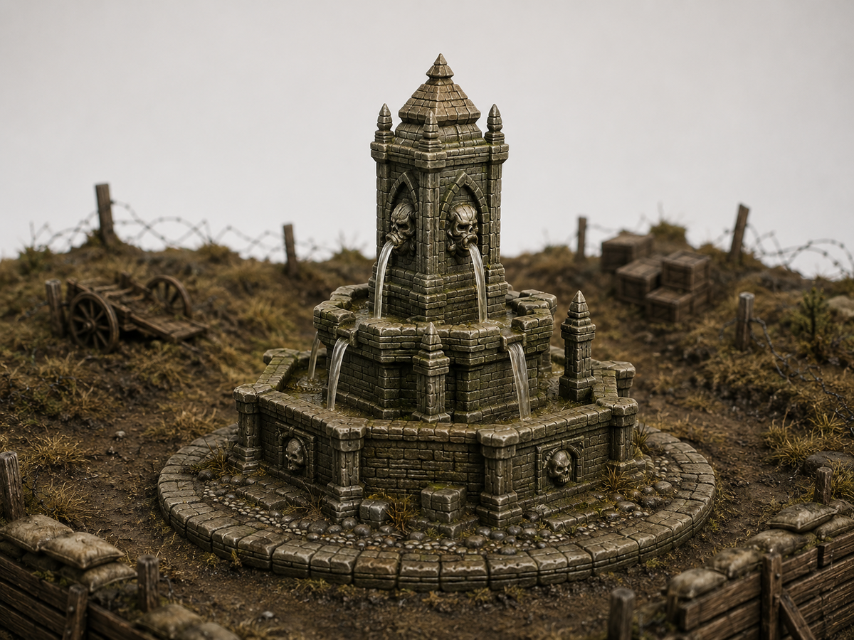 Ruined fountain terrain, 32mm, unpainted resin