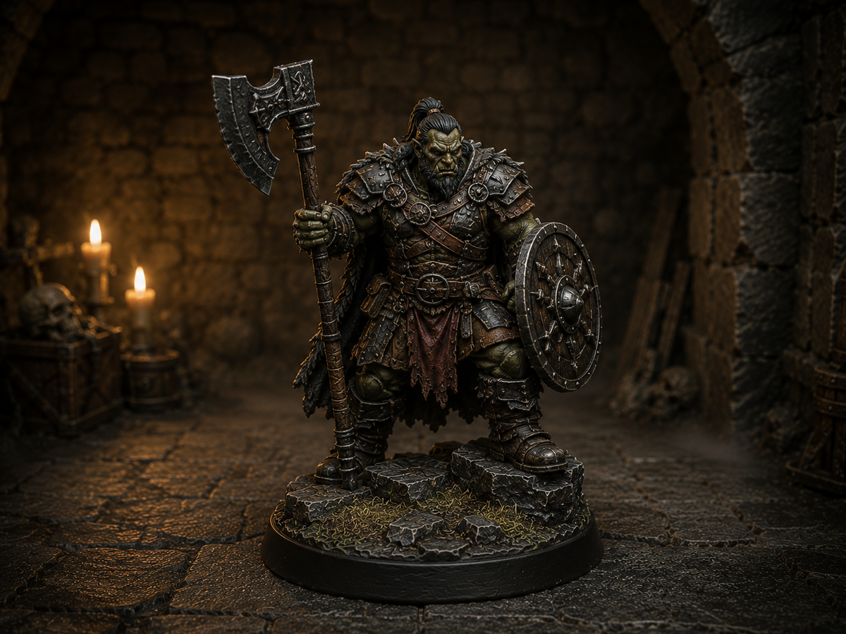Orc axeman miniature, unpainted resin