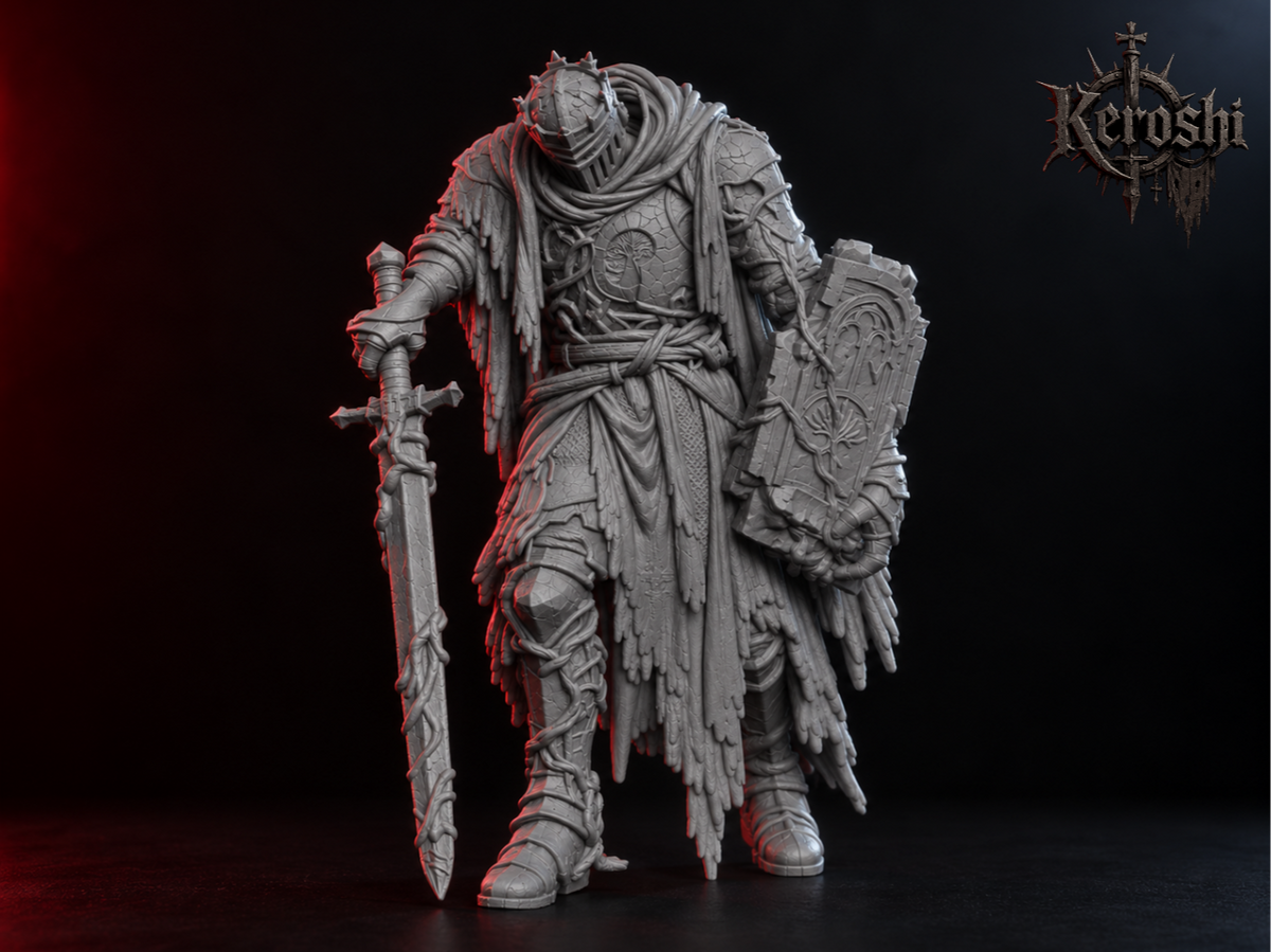 Grave knight miniature, 32mm, unpainted resin