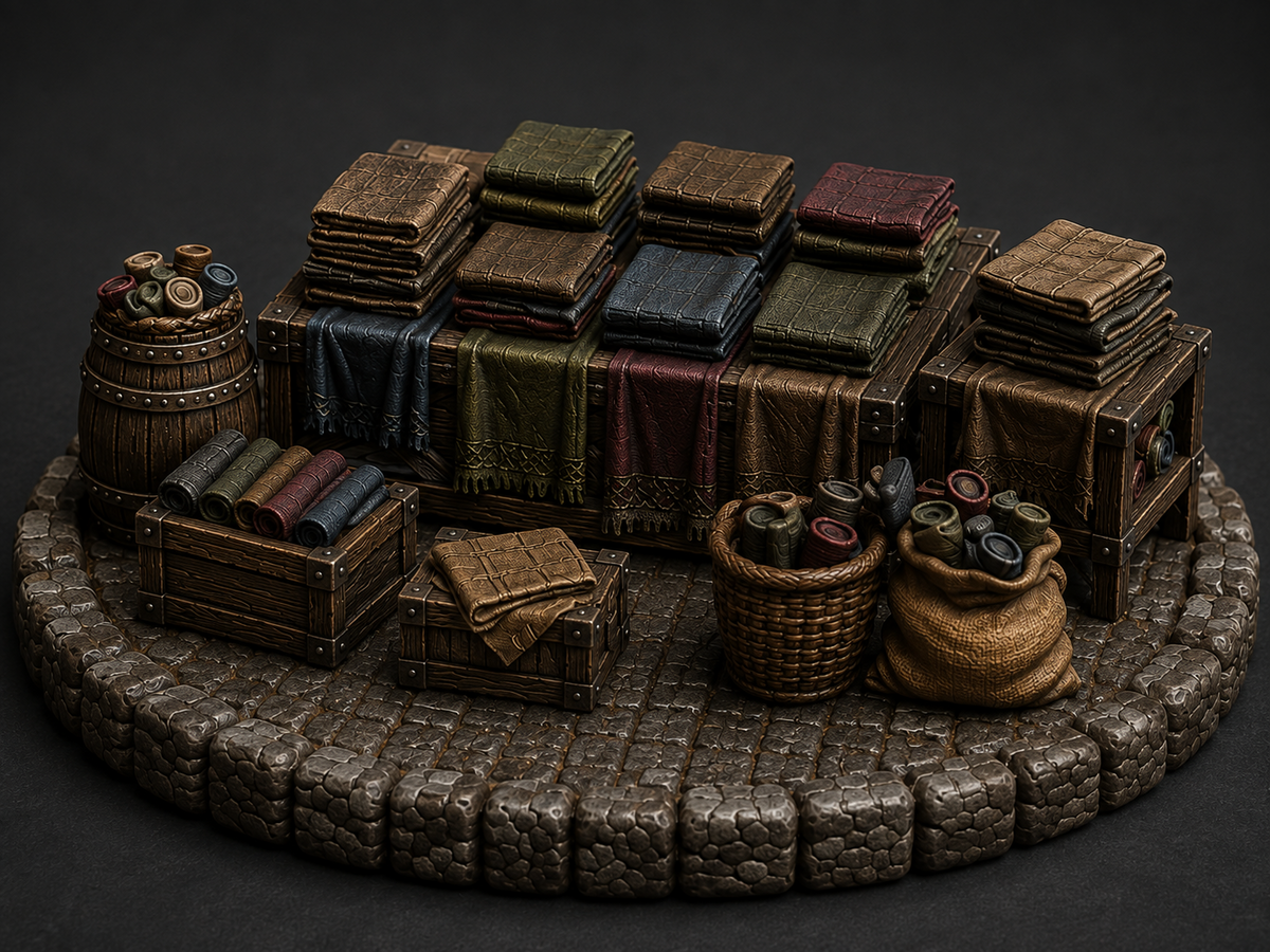 Clothes market stall terrain, 32mm, unpainted resin