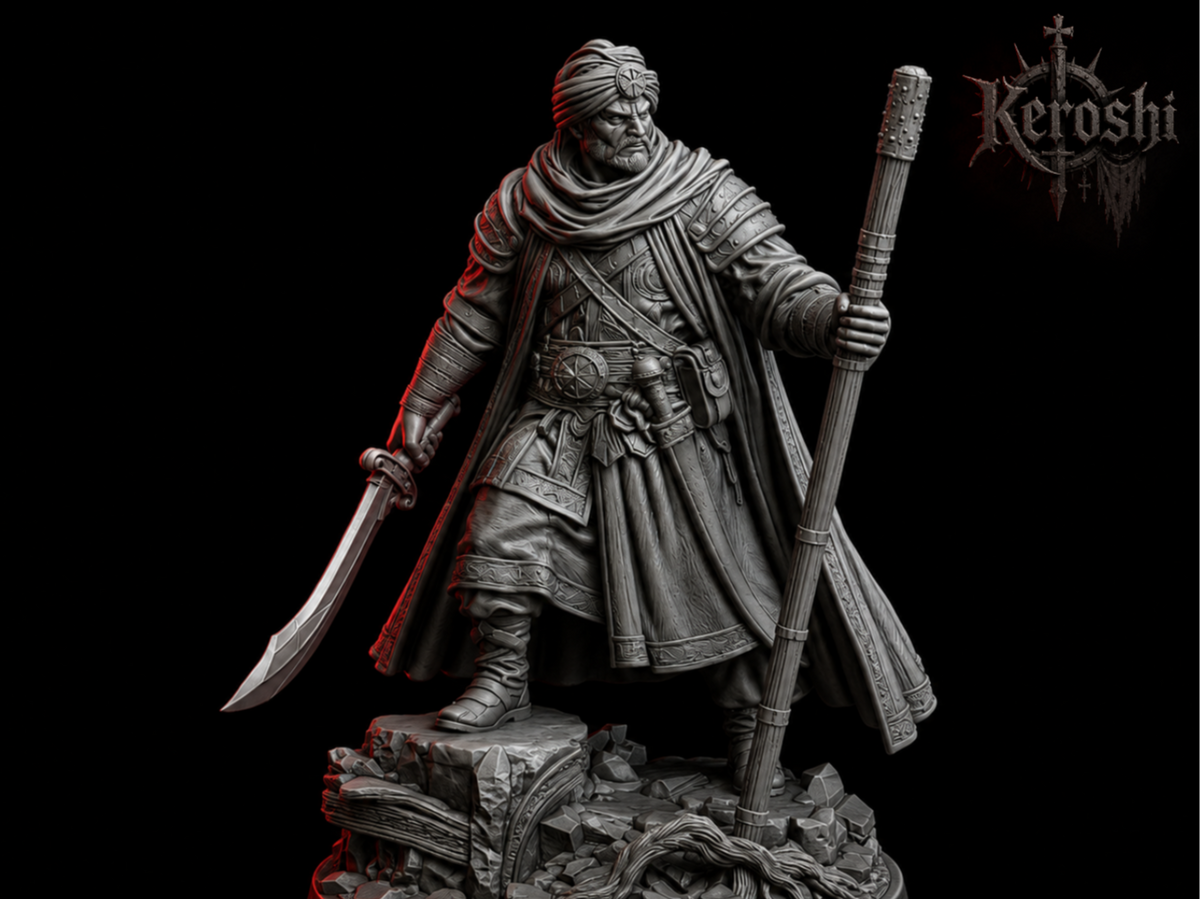 Sultan warrior miniature, second pose, 32mm, unpainted resin