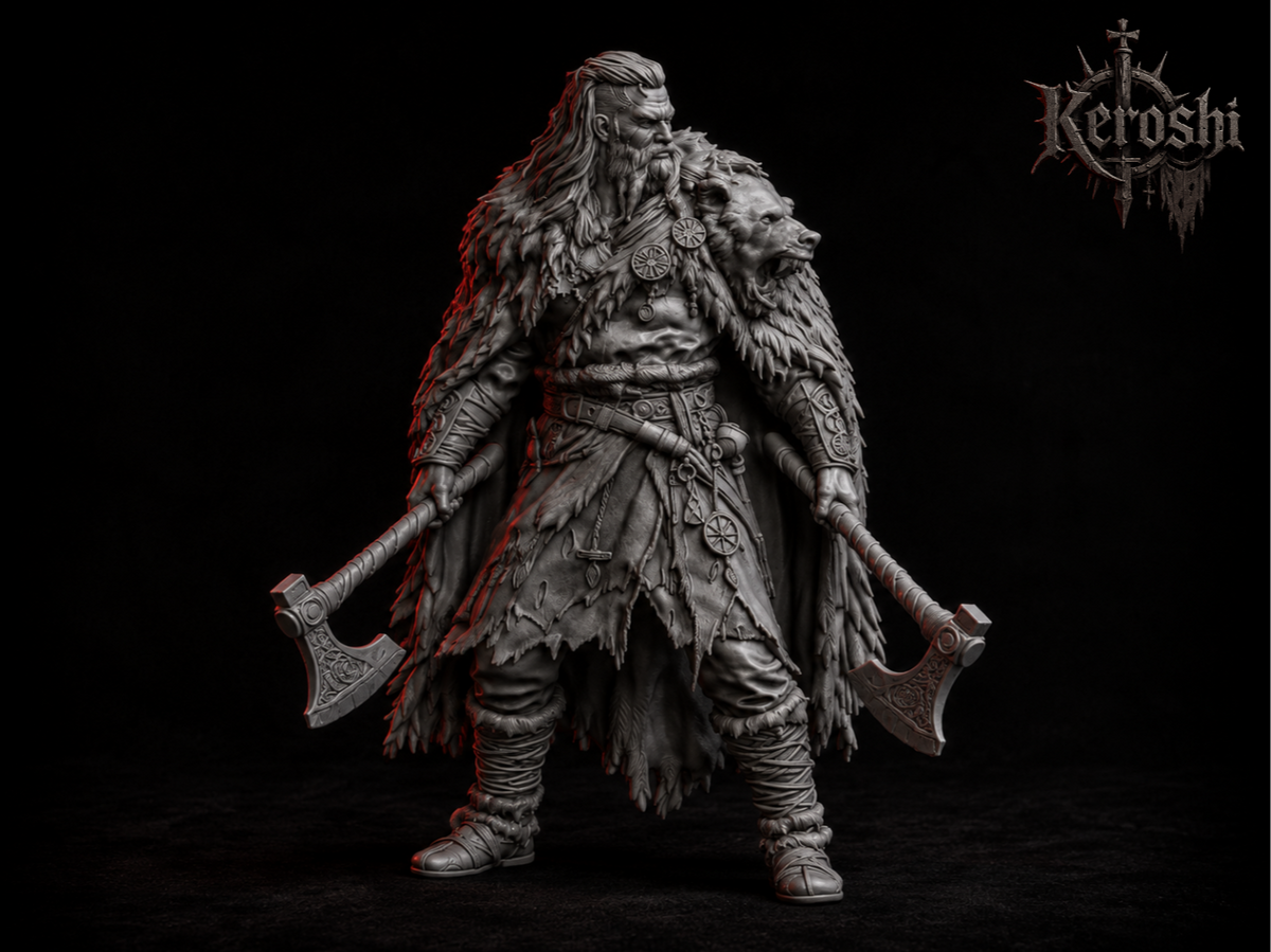 Viking barbarian warrior miniature, 32mm, unpainted resin