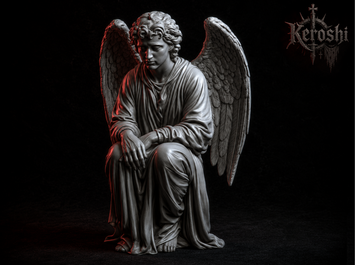 Sad sitting angel miniature, unpainted resin