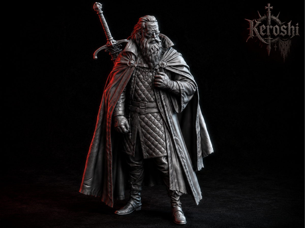 Old traveller veteran miniature, 32mm, unpainted resin