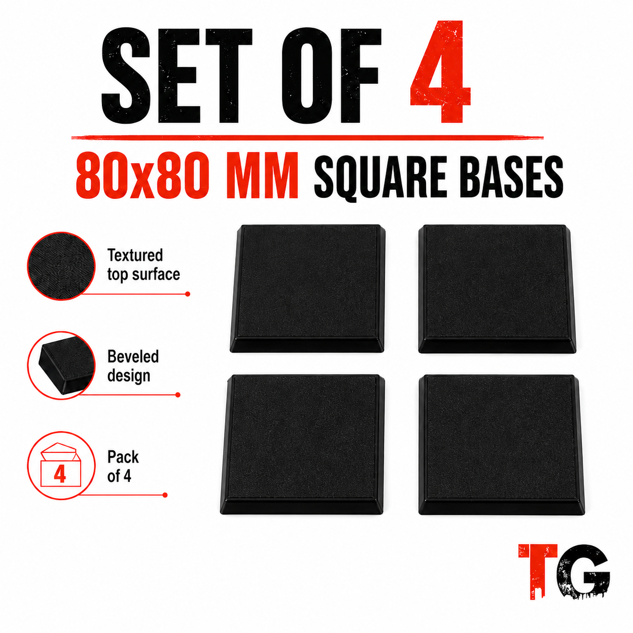 Set of four 80mm beveled square miniature bases