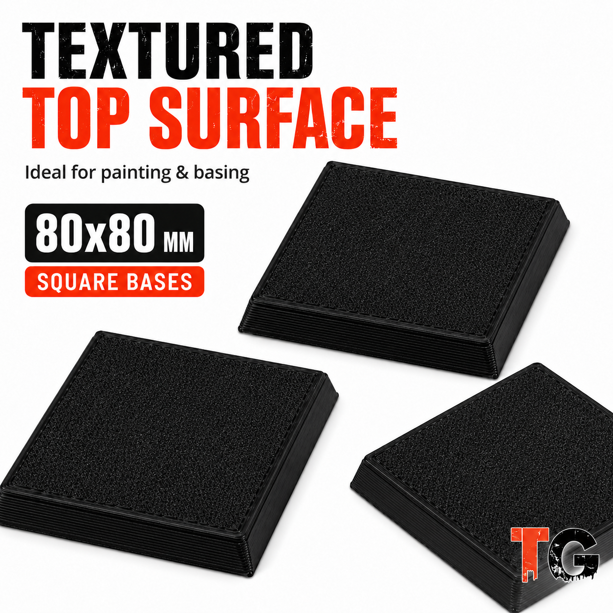Textured top surface of an 80mm square base, ready for glue, sand and flock