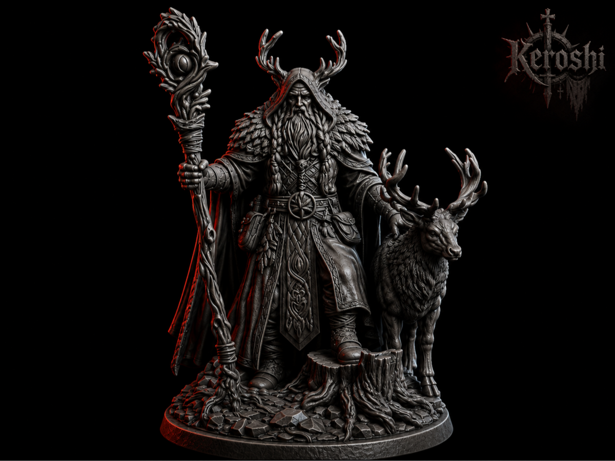 Druid elk miniature, 32mm, unpainted resin