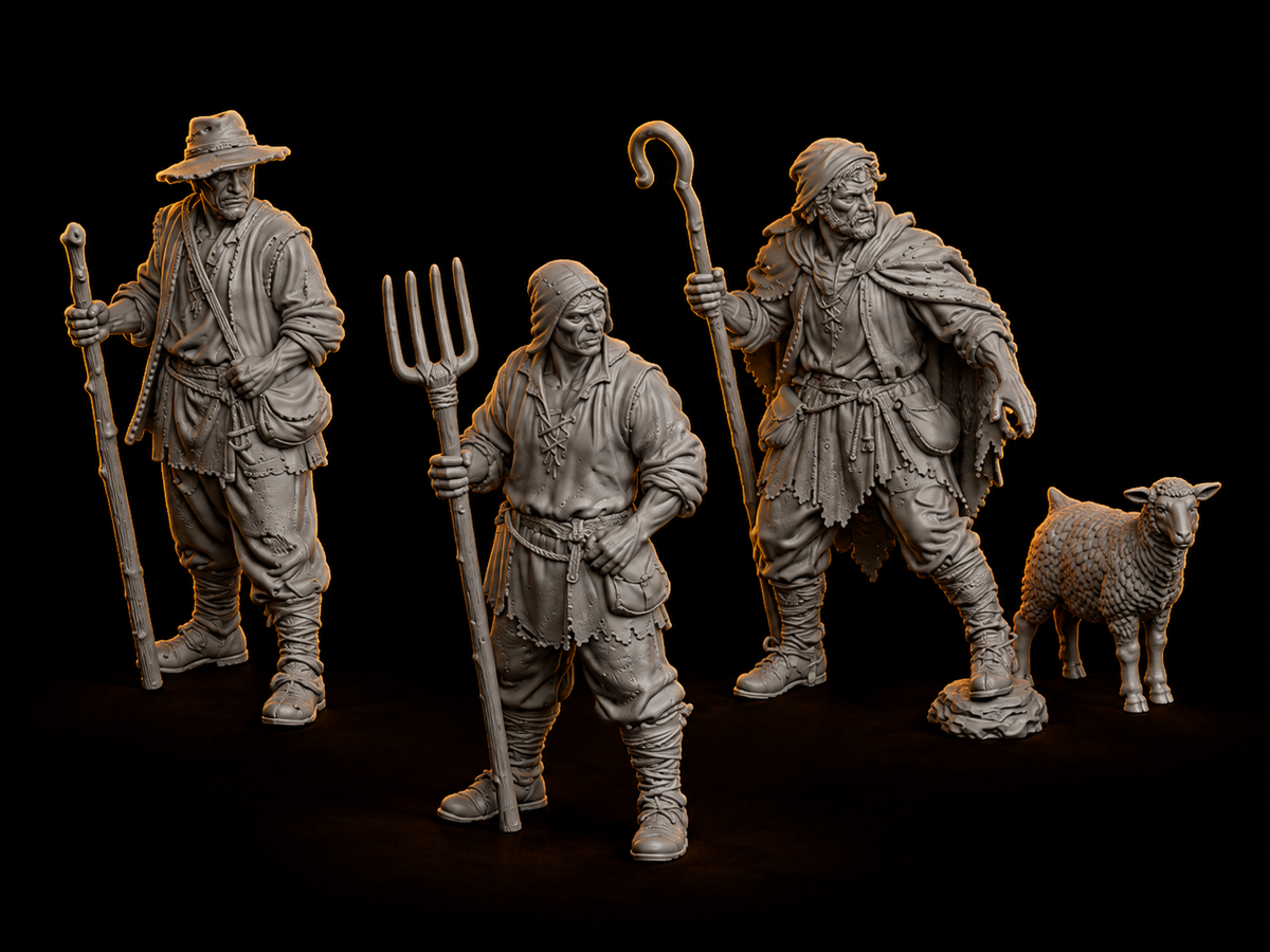 Villager peasants pack, 32mm, unpainted resin
