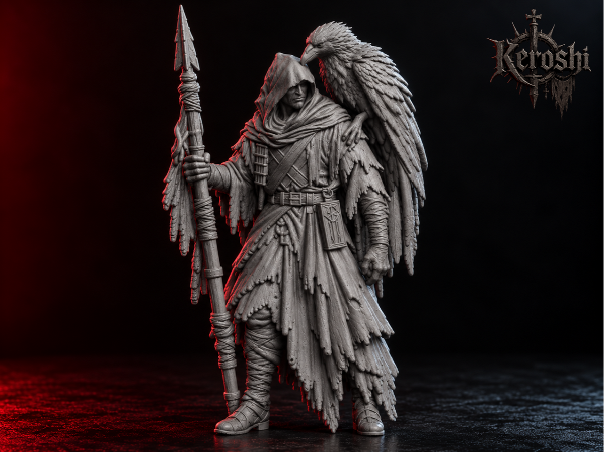 Raven hunter miniature, 32mm, unpainted resin