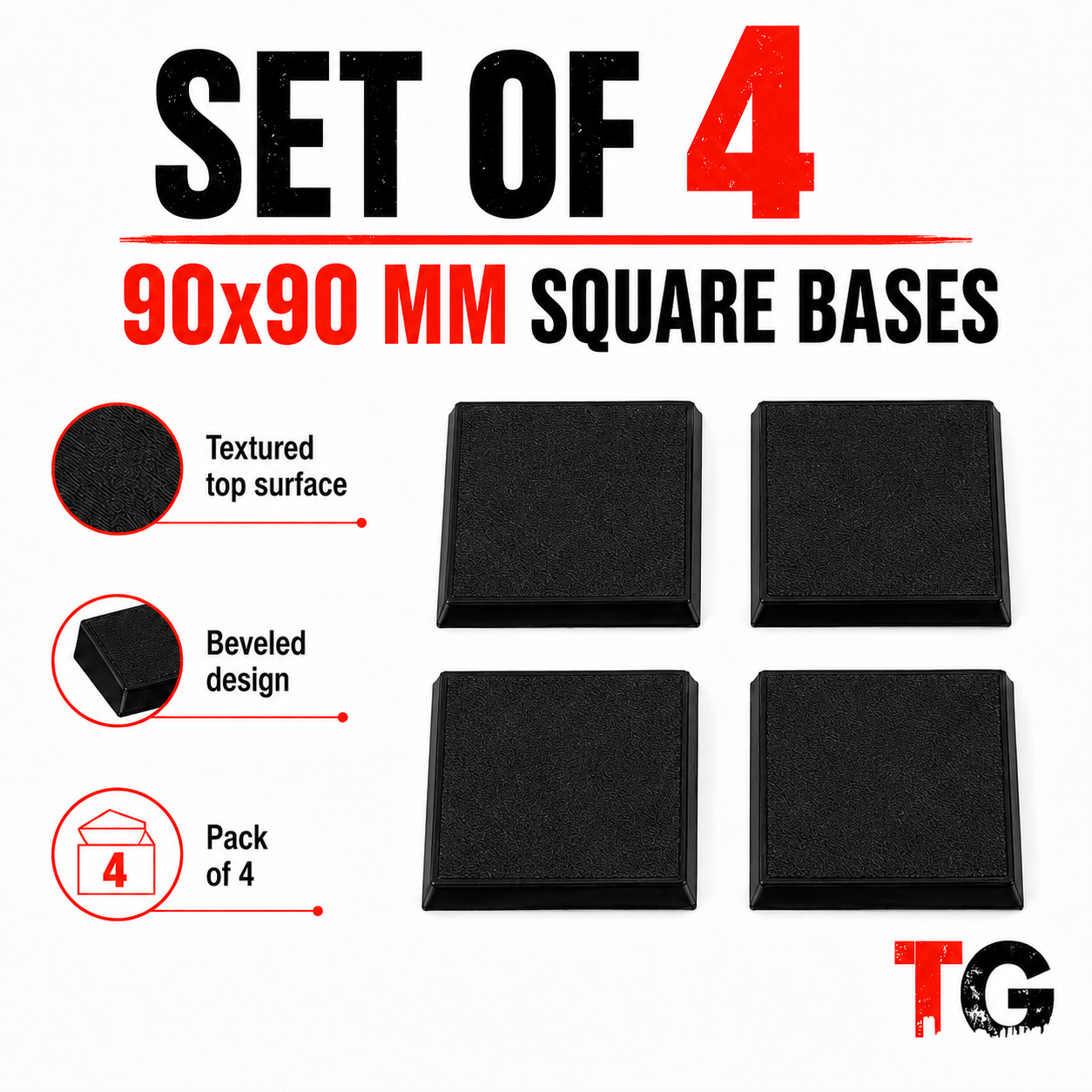 Set of four 90mm beveled square miniature bases