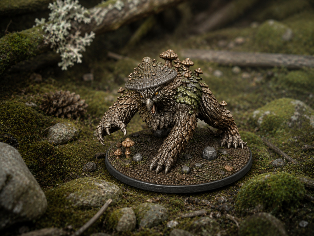 Mushroom owl bear miniature, unpainted resin