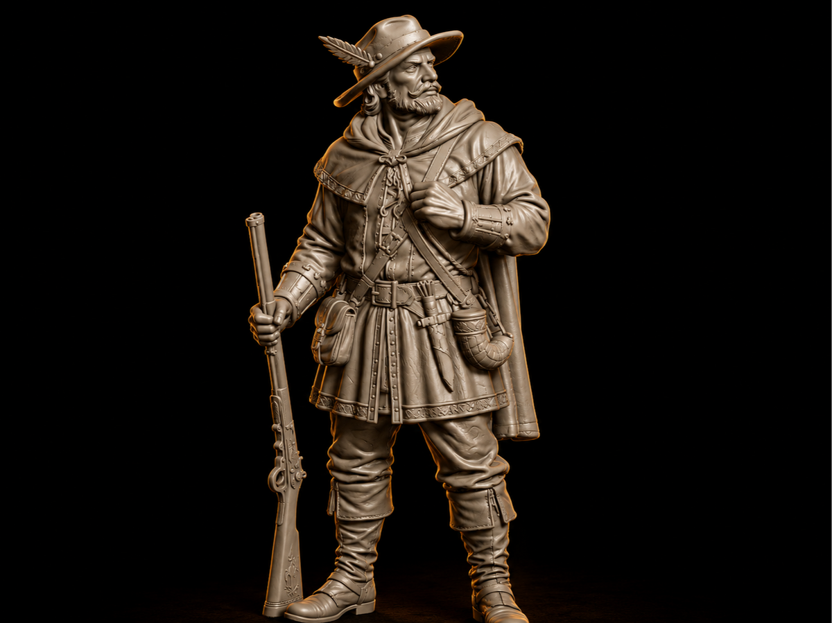 Medieval hunter miniature, 32mm, unpainted resin