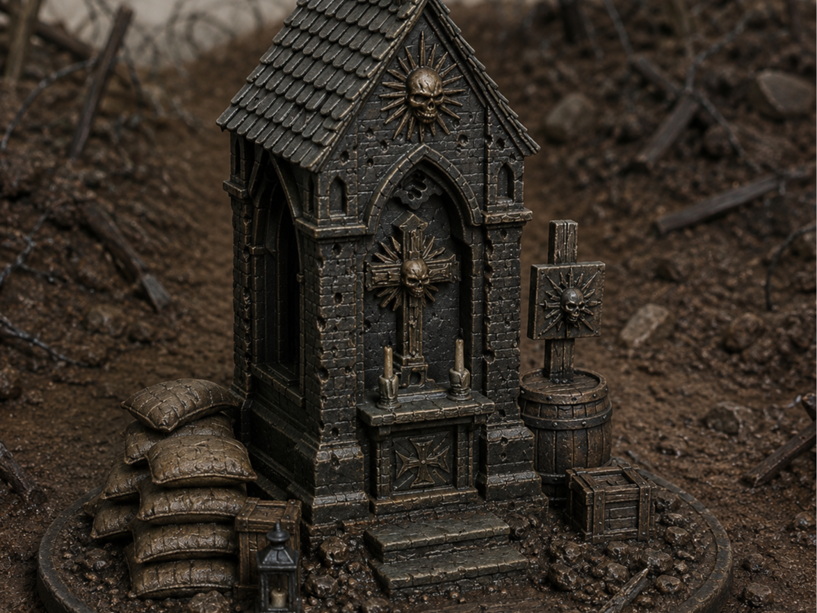 Battlefield shrine terrain, 32mm, unpainted resin