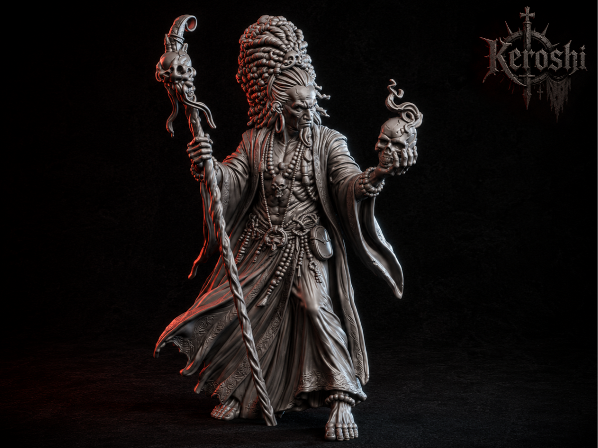 Old shaman miniature, 32mm, unpainted resin