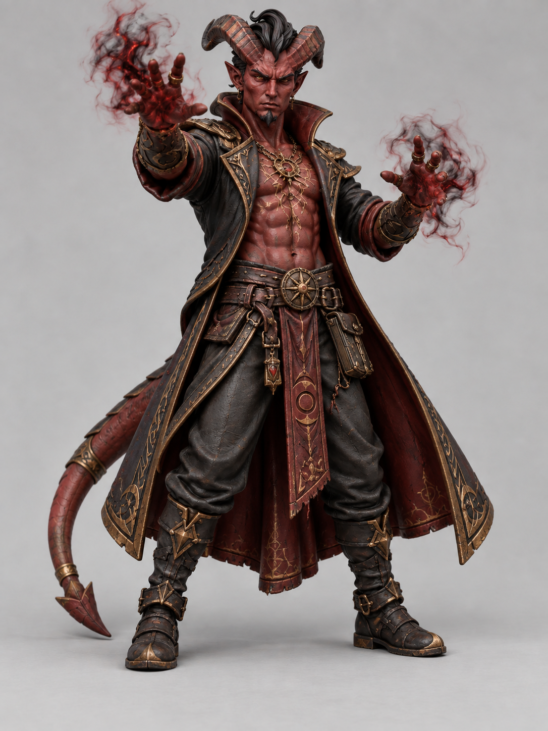 Painted Akmenos male tiefling warlock without base; magical smoke is illustration only