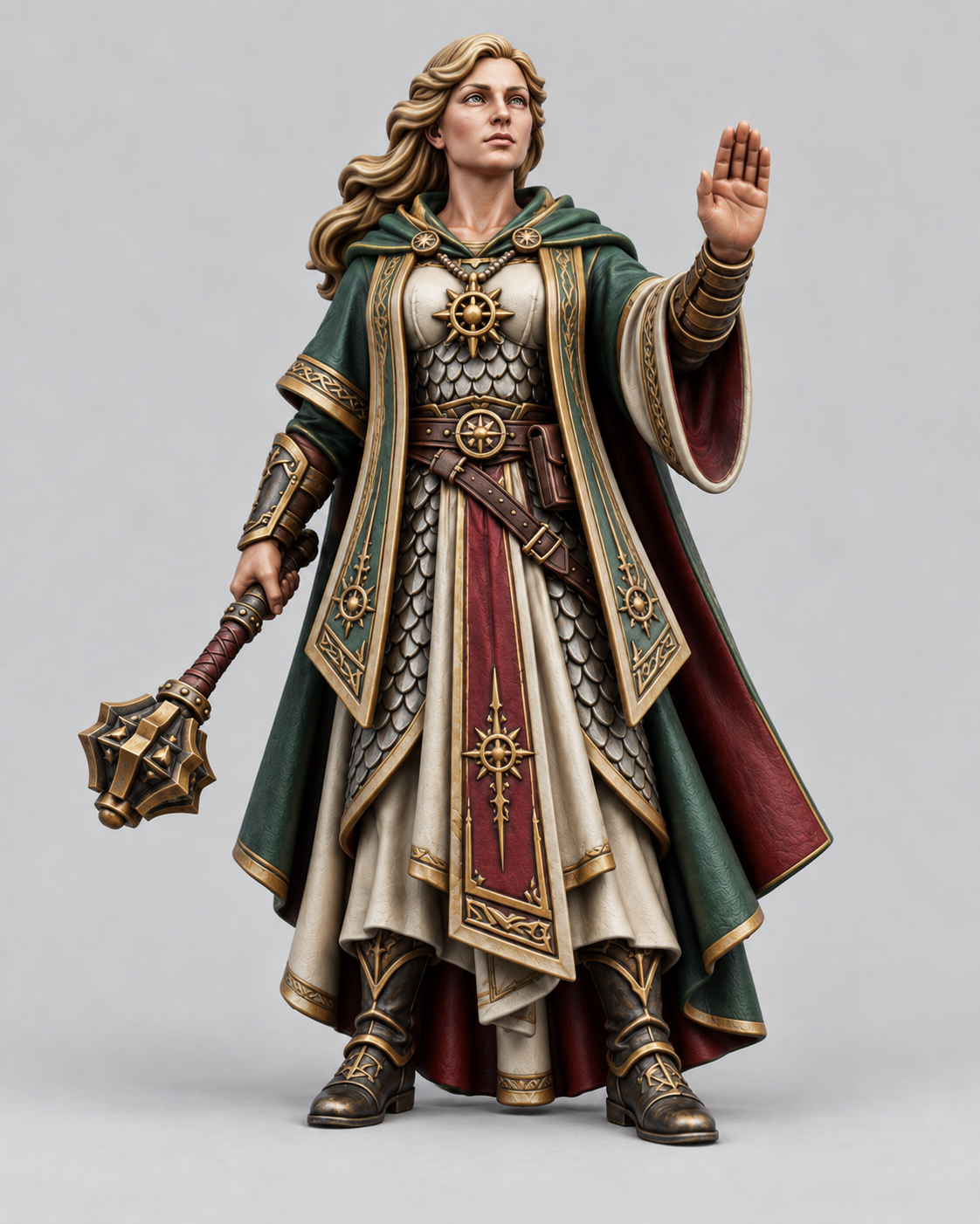 Painted aasimar cleric miniature, front view