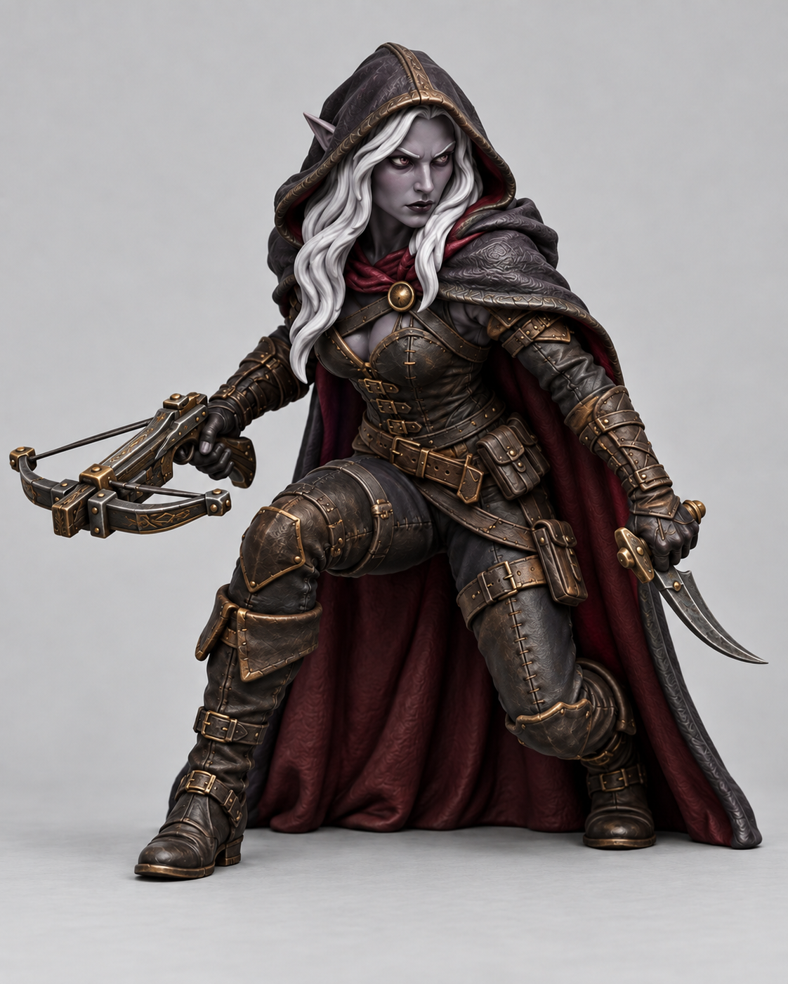 Painted drow rogue miniature, front view