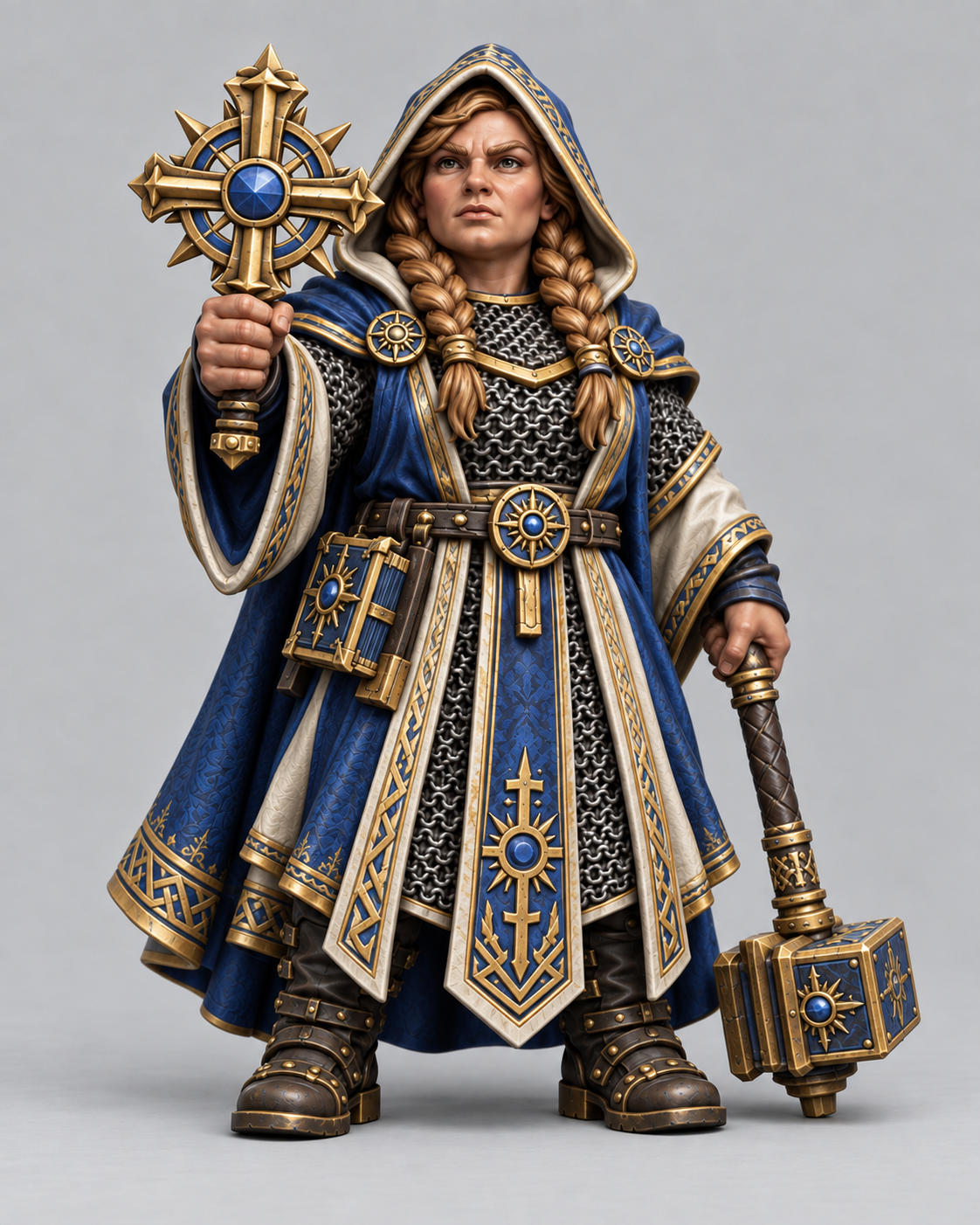 Painted dwarf cleric miniature, front view
