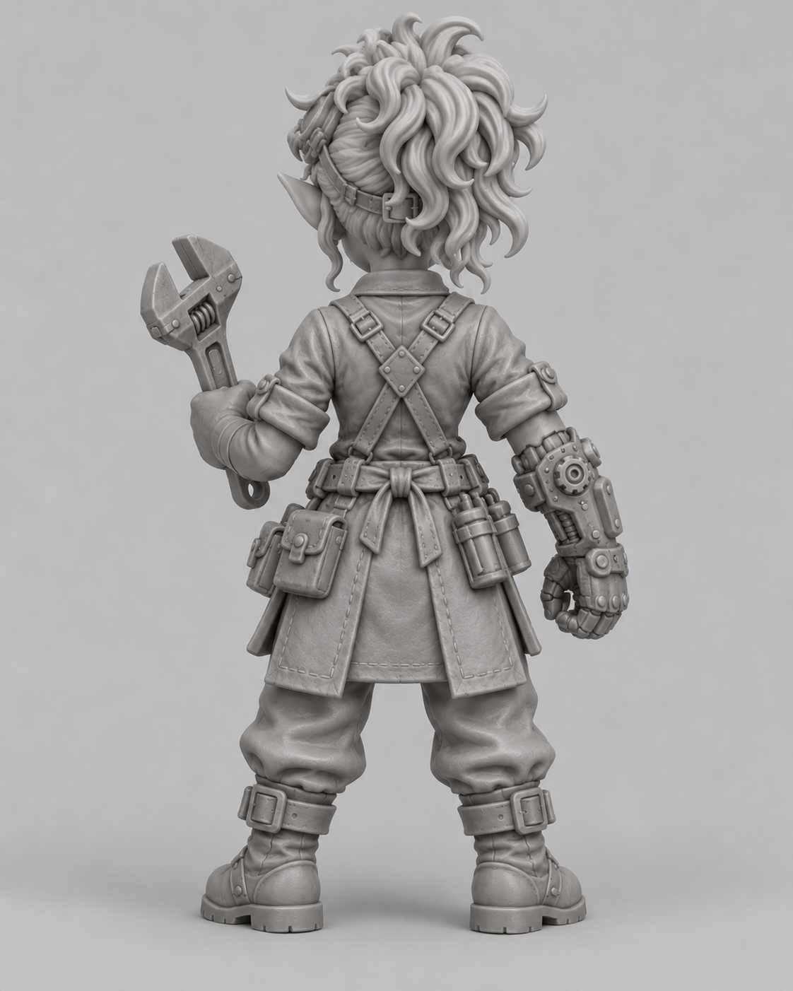 Unpainted gnome artificer miniature, rear view