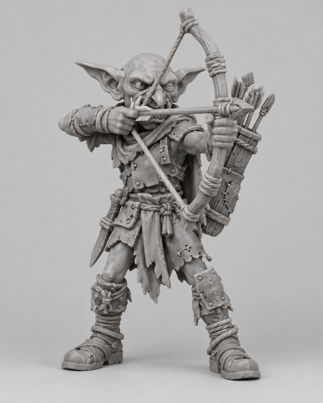 Original approved gray Goblin Archer reference with drawn bow and arrow.