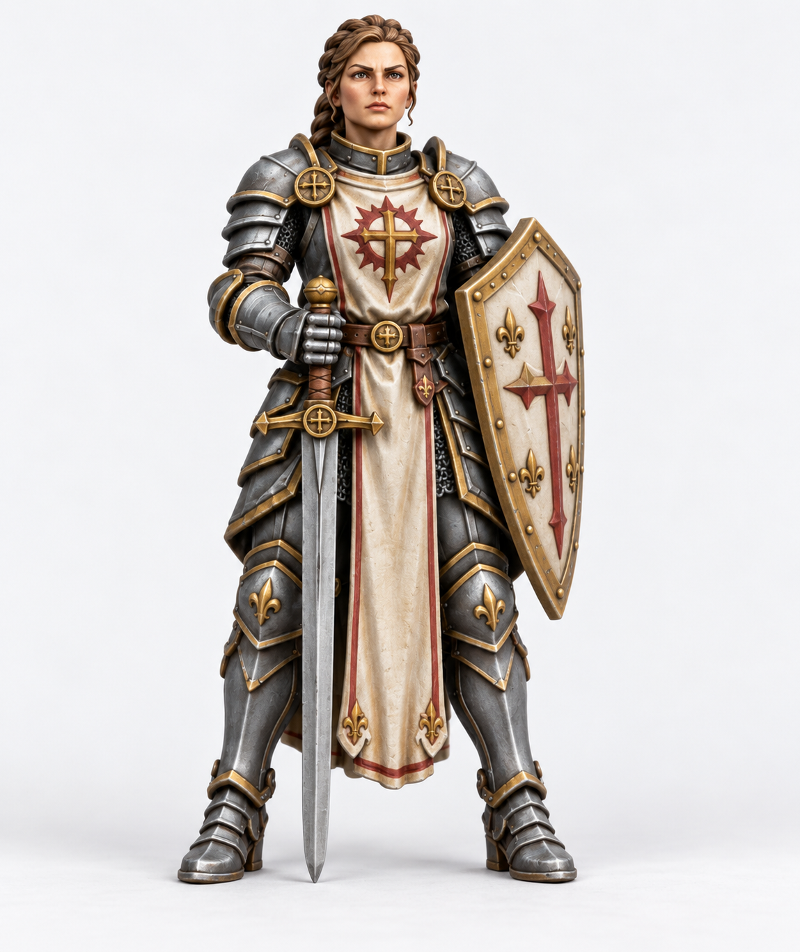 Unpainted human paladin miniature, alternate view