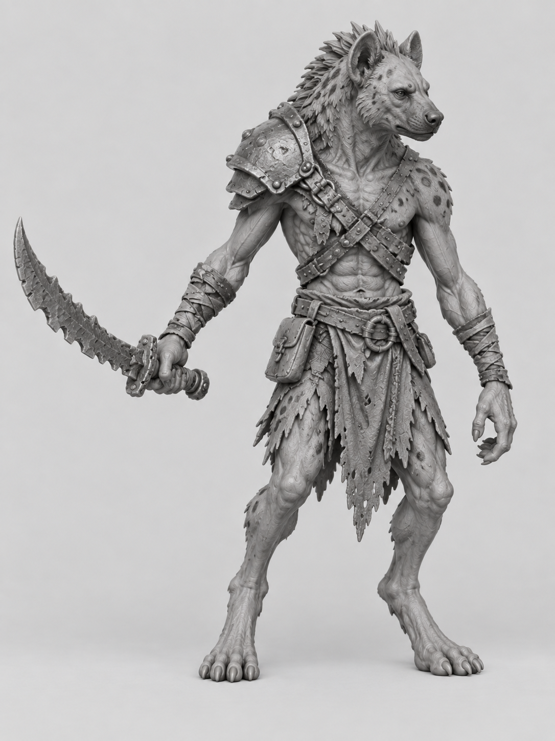 Original gray reference of the male Gnoll Raider with curved sword.