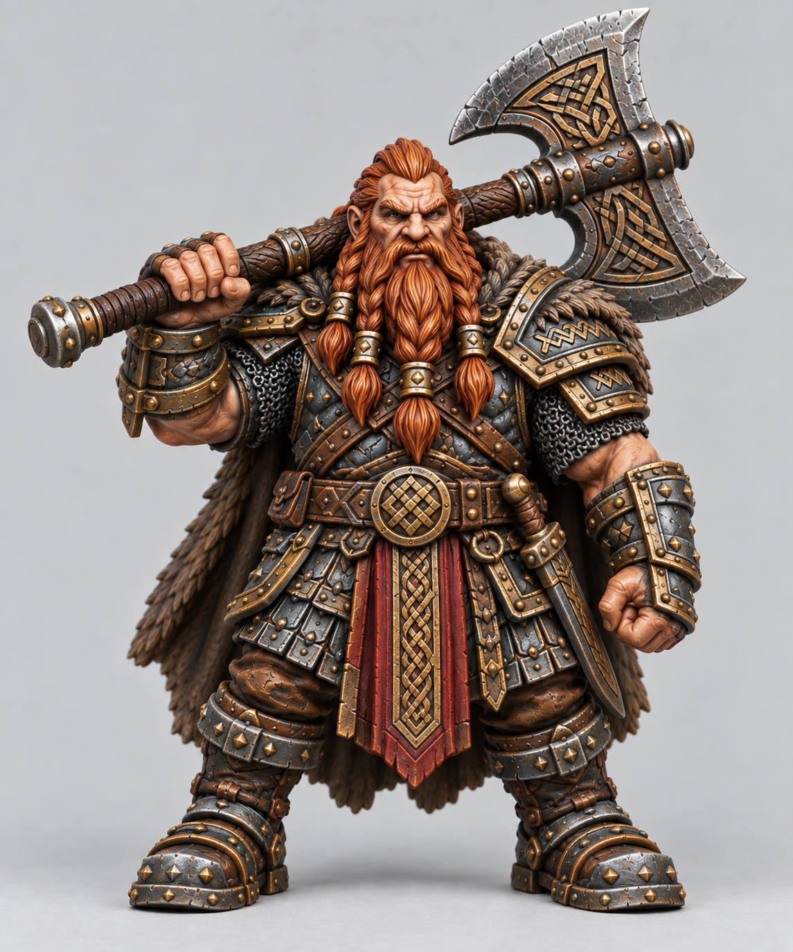 Painted dwarf warrior miniature, front view