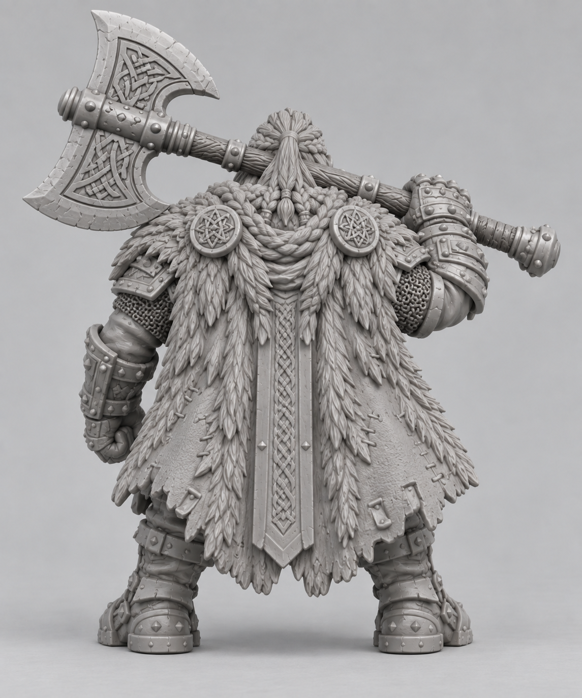 Unpainted dwarf warrior miniature, rear view