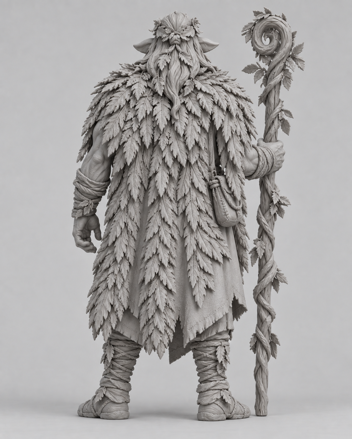Unpainted firbolg druid miniature, rear view