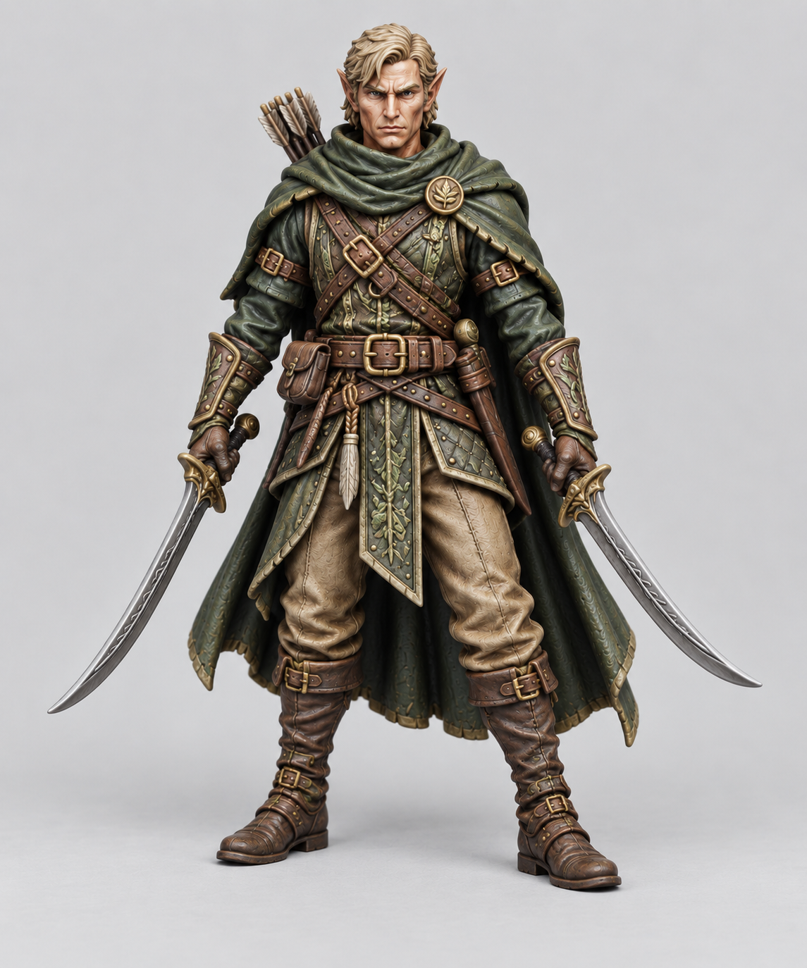 Painted half-elf ranger miniature, front view