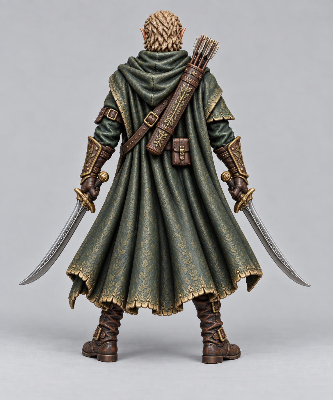 Painted half-elf ranger miniature, rear view